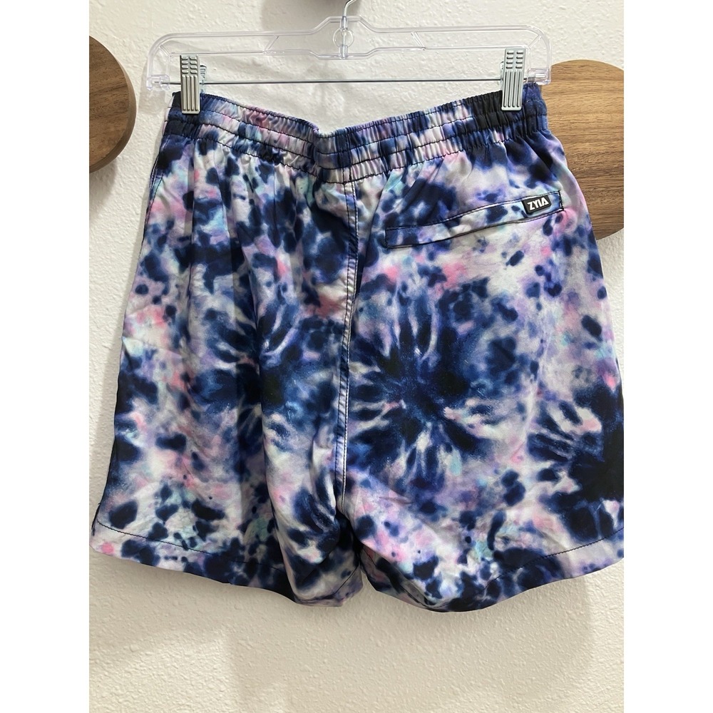 Zyia Swimwear Blue Crumple Medley Mens Small Swim Trunks Drawstring Mesh Tie Dye - Picture 4 of 9